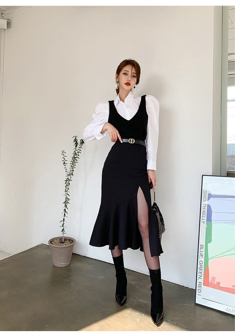 【set】シャツ×マーメイドベストワンピースセット　M18491