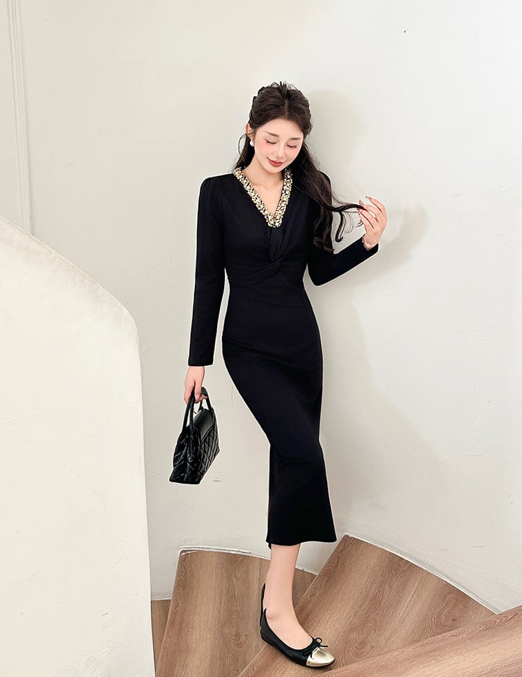 【dress】スパンコール付きワンピース Q7039