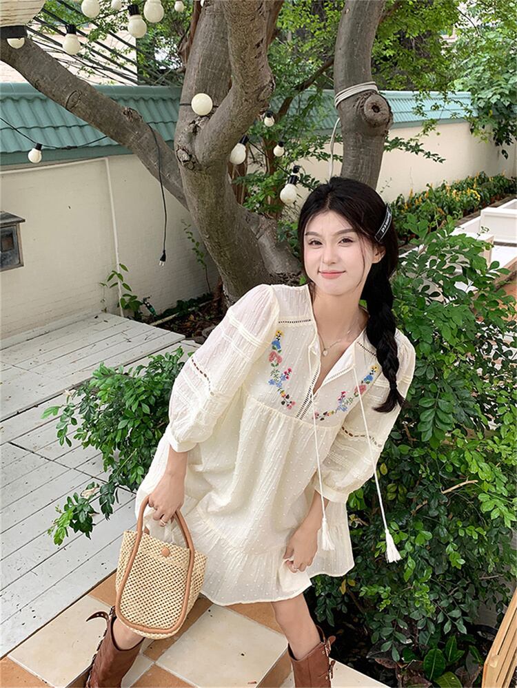 【dress】ランタンスリーブ花柄ワンピース G20348