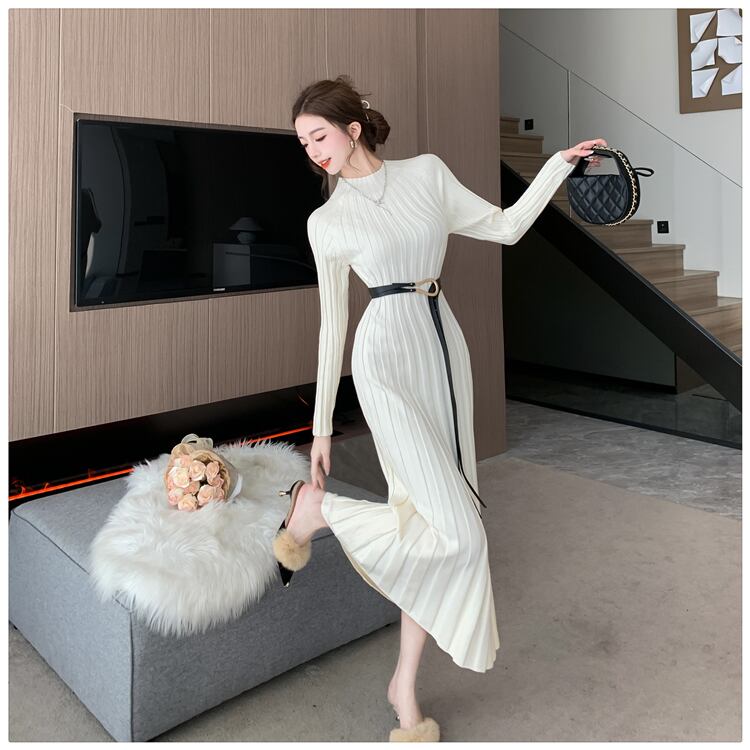 【dress】ニットワンピースベルト付き　M27464