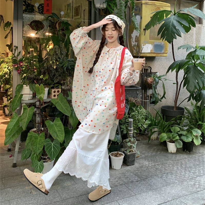 【set】ドット柄トップス×ワイドパンツセット　M24768