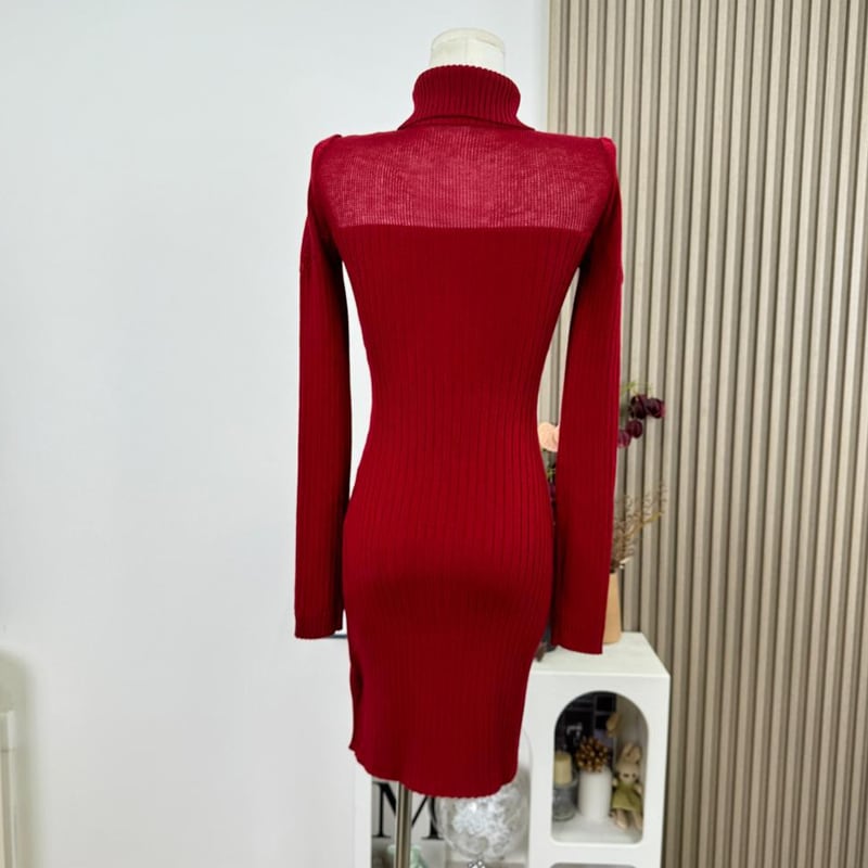 【dress】ハイネックニットワンピース Q7813