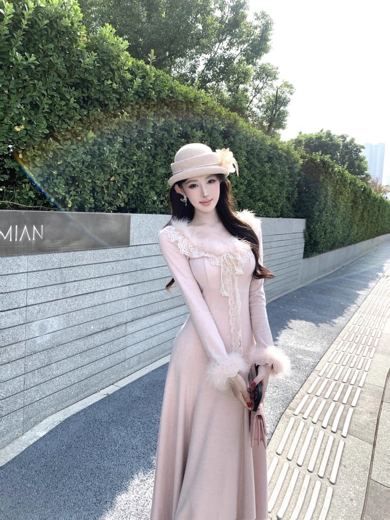 【dress】ファードッキングニットワンピース Q7589