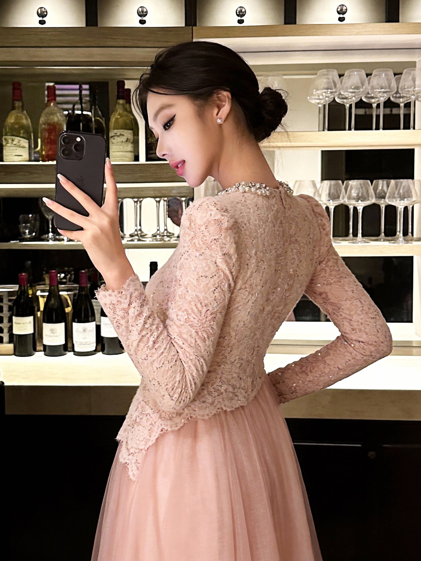 【dress】ビーズ付きレースドッキングワンピース Q8495
