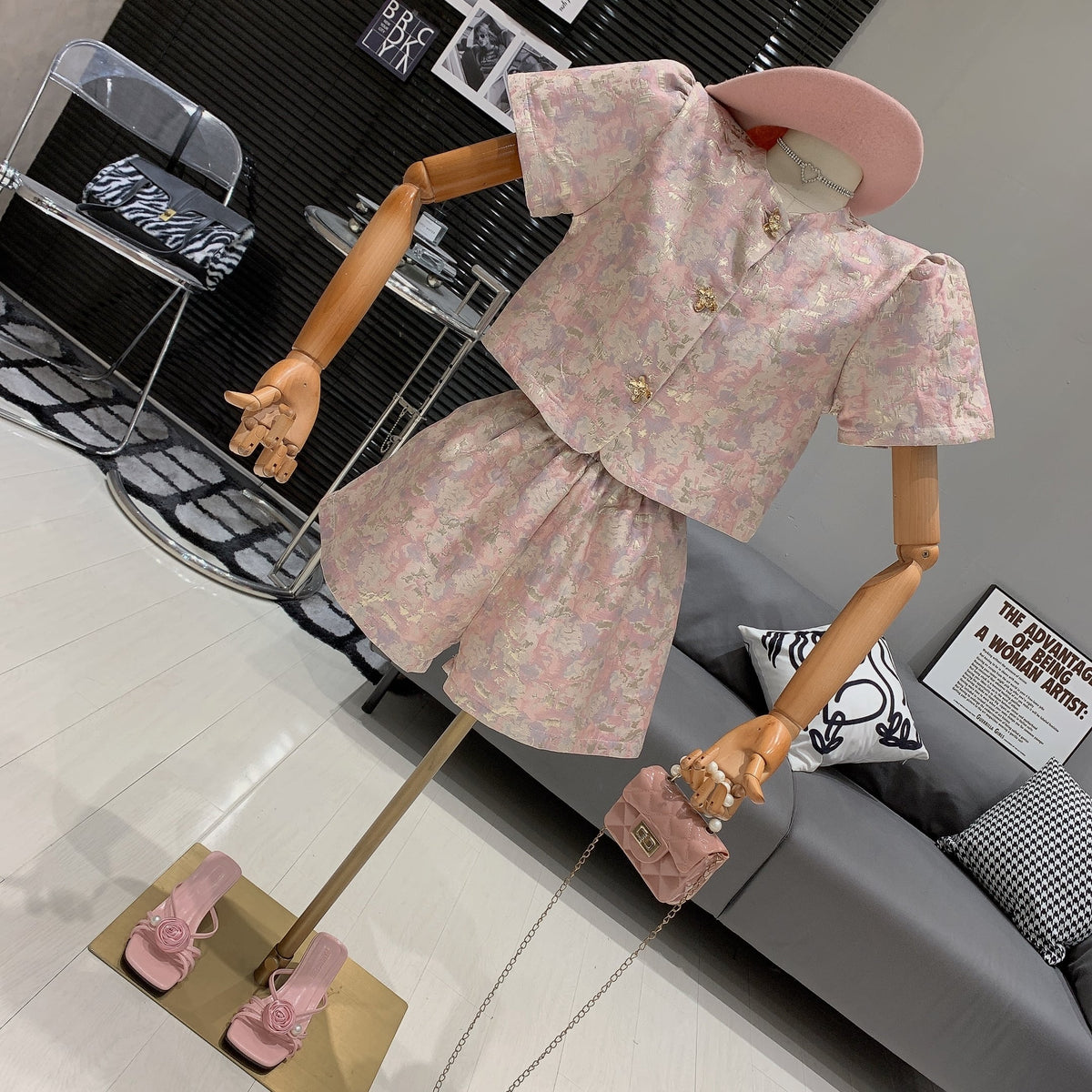 【set】ジャカードトップス×ショートパンツセット