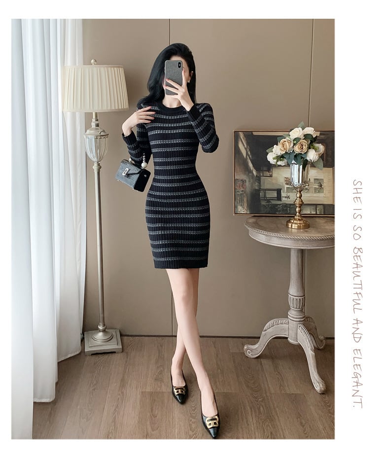 【dress】ボーダー柄ニットワンピース　M25370