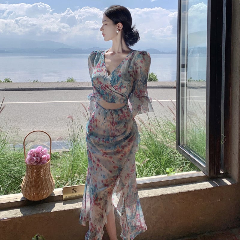 【dress】Vネック花柄ワンピース　M25286