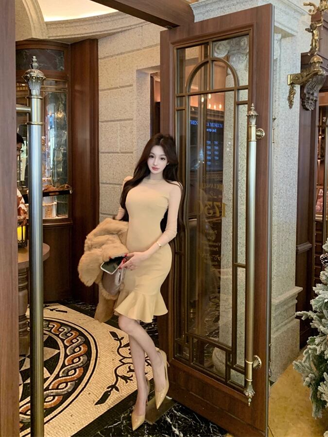 【dress】ベルト付きマーメイドワンピース Q7511