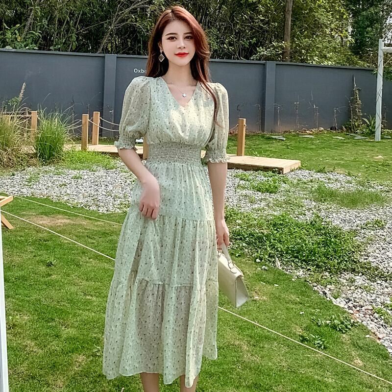 【dress】ファッションend清新！ウィートシフォン森ガール着痩せ花柄ワンピース