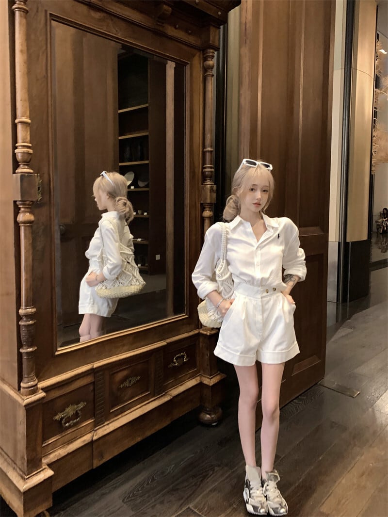 【set】シャツトップス×ショートパンツセット　M24671