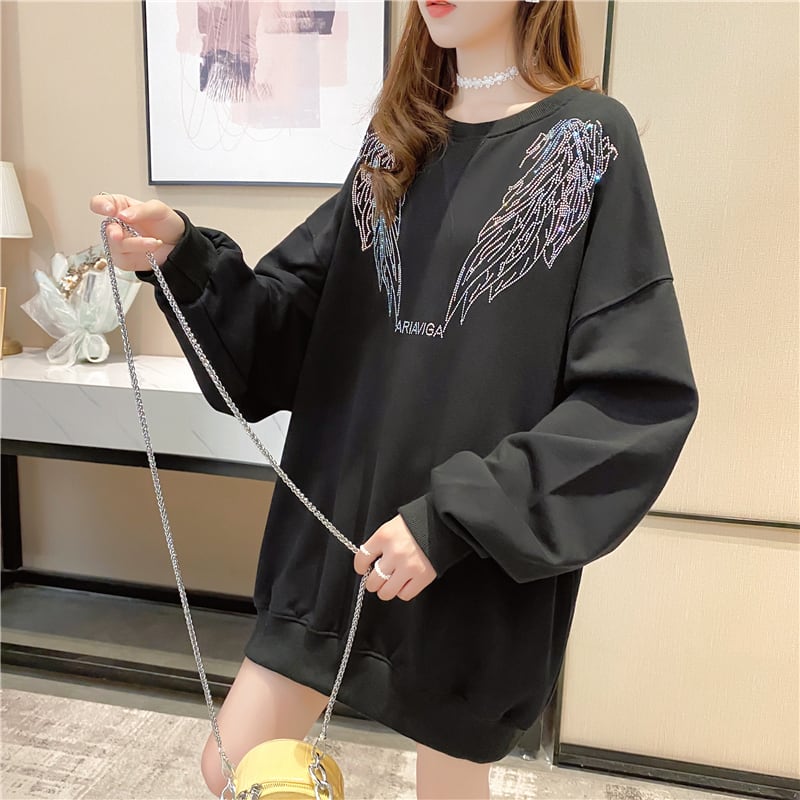 【tops】女性力を高める〜ラウンドネック長袖ファッションゆったり着回しパーカーW0262