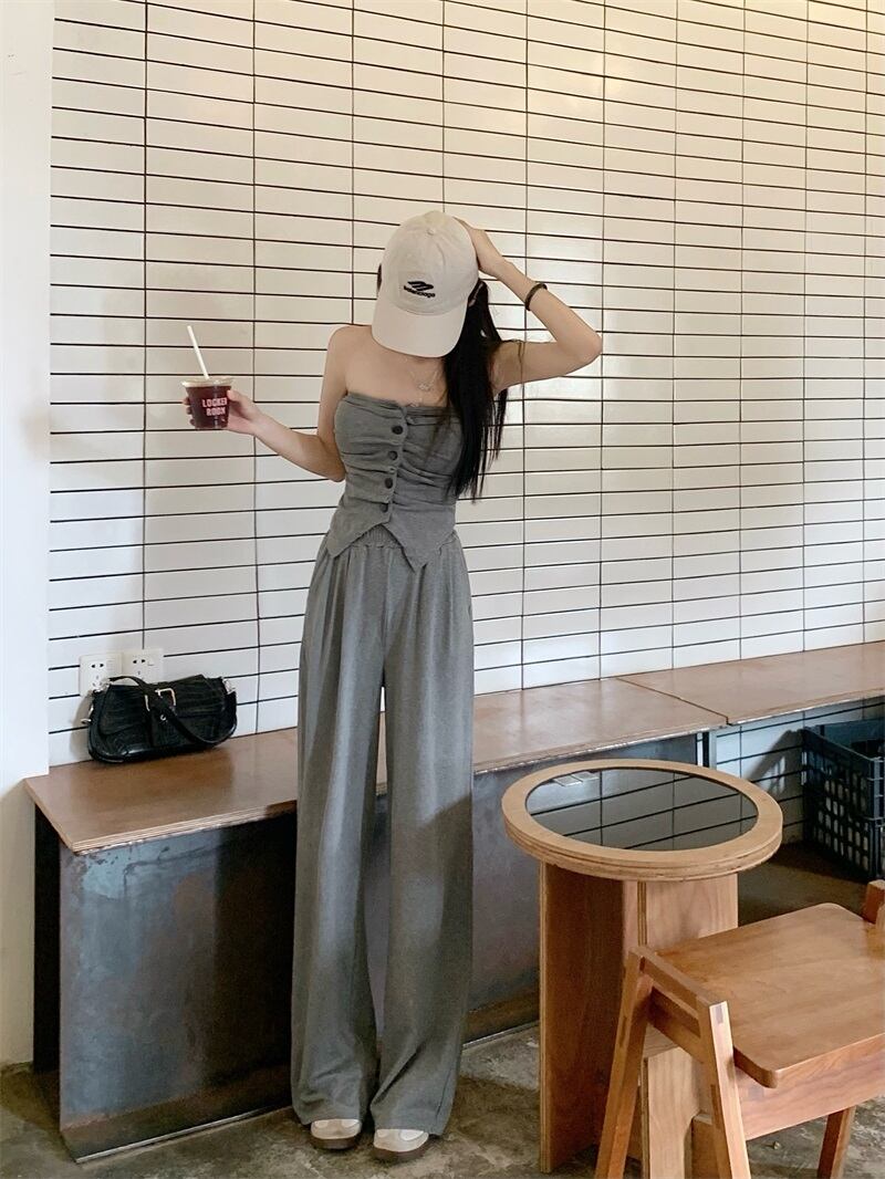 【set】ベアトップ+カジュアルパンツ２点セットG21035