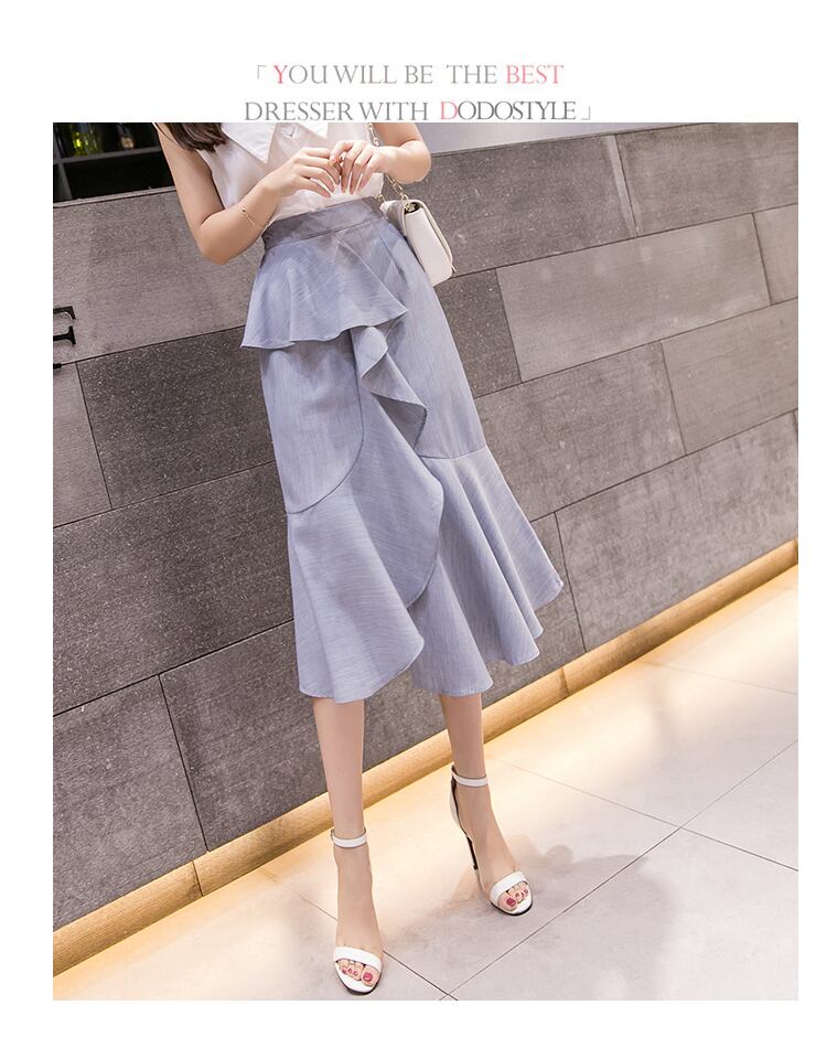 【bottoms】エレガント無地気質満点ファッション不規則フリルフィッシュテールスカート