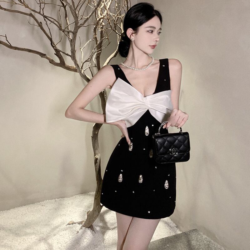 【dress】リボンVネックノースリーブワンピース G20089