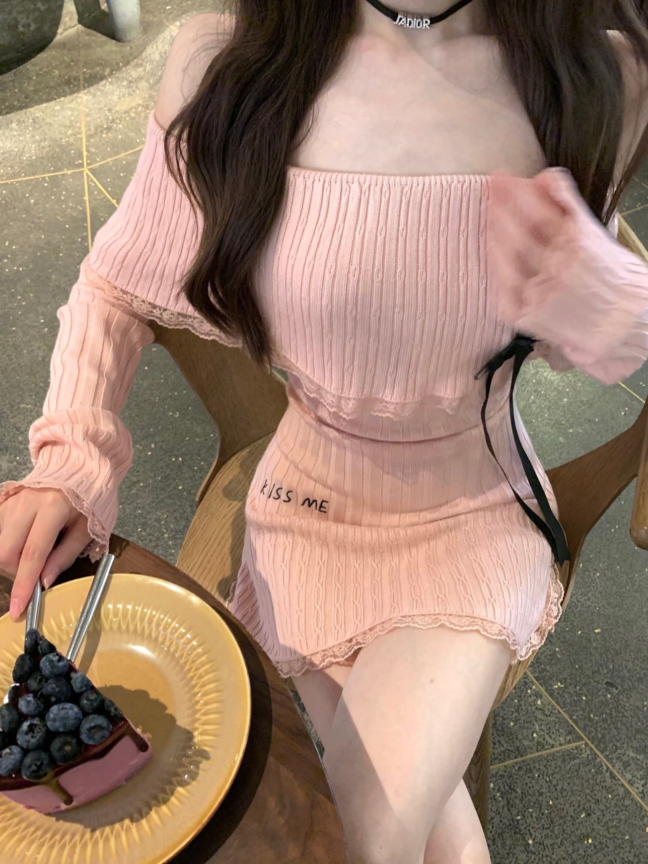 【dress】オフショルダーニットワンピース　M28656