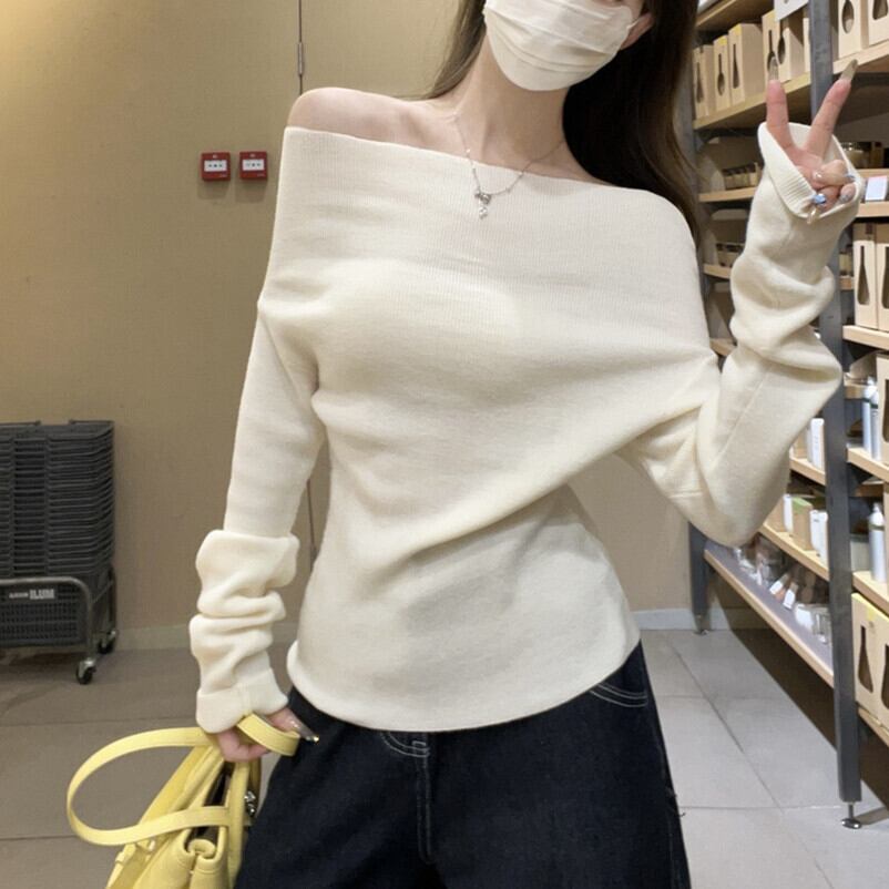 【tops】オフショルダーニットトップス　M29638
