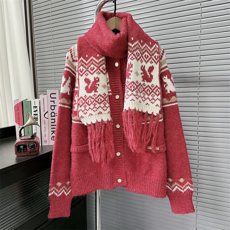 【outer】ニットカーデマフラー付き　M27562