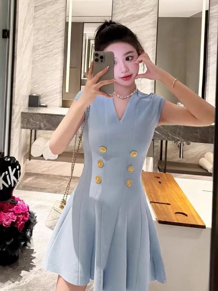 【dress】Vネックプリーツワンピース　M24248