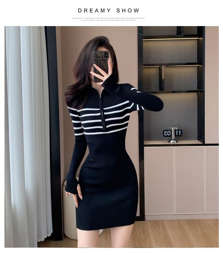 【dress】ファスナーニットワンピース　M18651