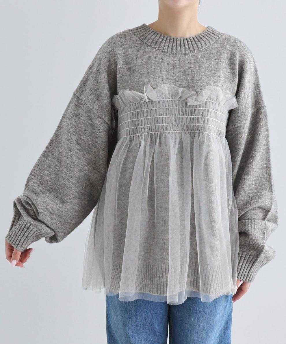 【tops】チュールドッキングニットセーター　M25563