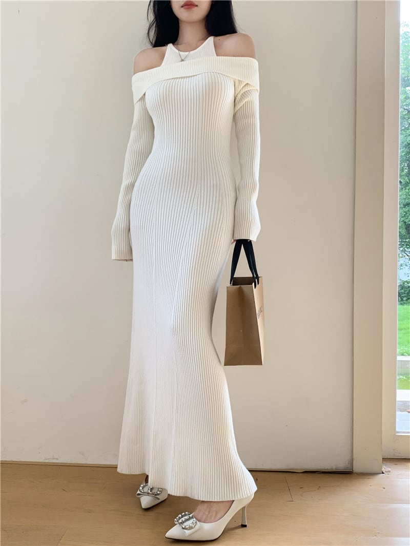 【dress】オフショルダーマーメイドニットワンピース　N2767