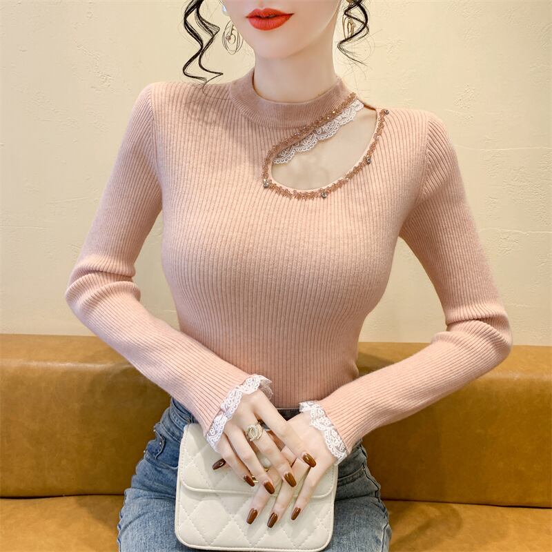 【tops】レース切り替えニットトップス　M28664