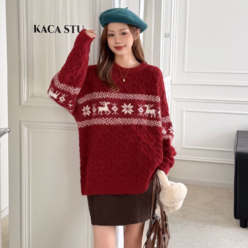 【tops】ノルディック柄ニットトップス Q7466