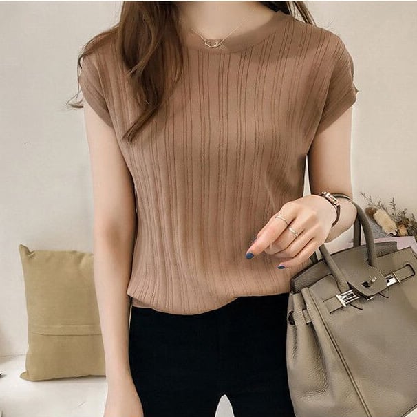 【tops】ファッションラウンドネック半袖ニットゆったり着まわしTシャツ