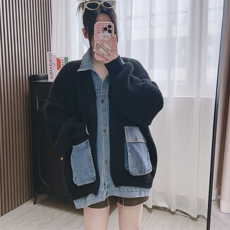 【outer】デニム切り替えニットカーデ　M17962