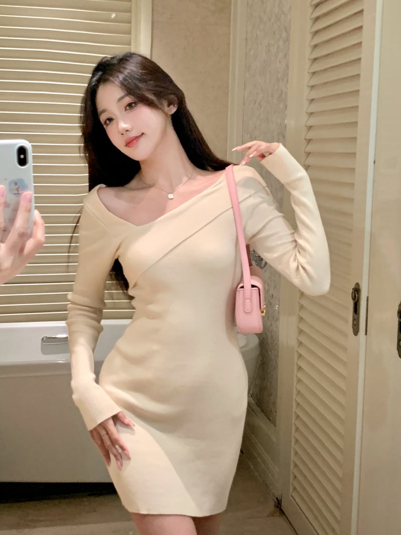 【dress】ボートネックニットワンピース G19208