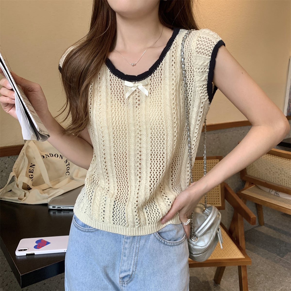 【tops】カットワークニットTシャツ　M24902