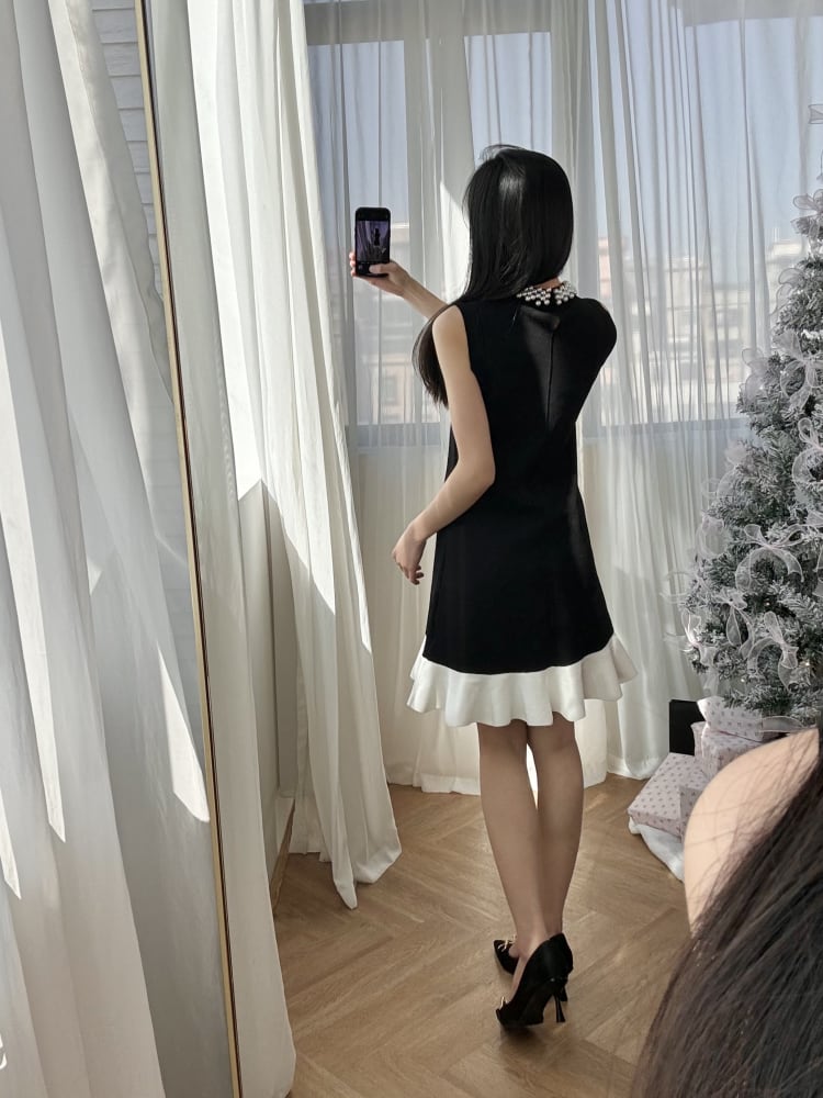【dress】パールネックドッキングミニワンピース　N3007
