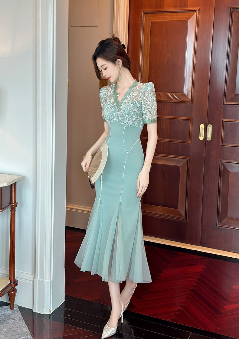 【dress】レースマーメイドワンピース　M25071