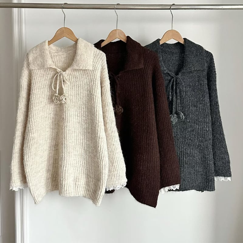 【tops】レースドッキングニットトップス Q7481