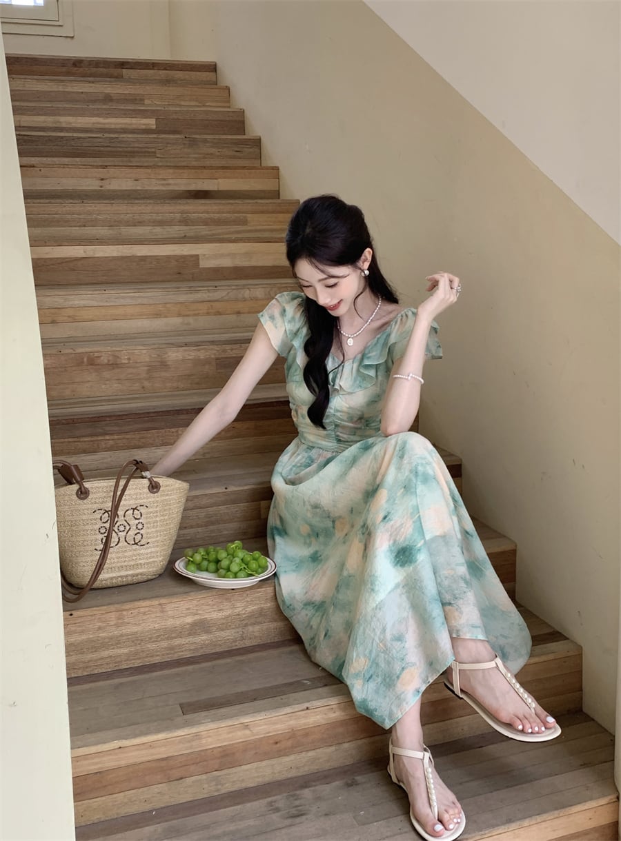 【dress】フリルプリントワンピース　M24463