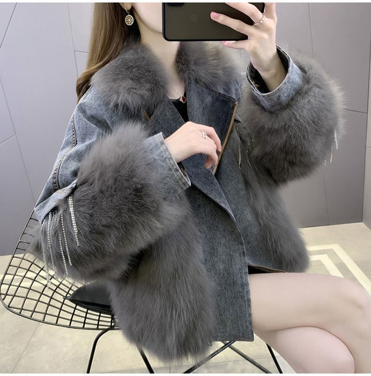 【outer】話題沸騰中ラペル長袖ポケート付き着回し配色おしゃれ厚手秋冬着デニムジャケットF1005