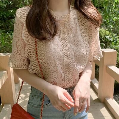【tops】韓国系スウィート洋気レースINS風Tシャツ