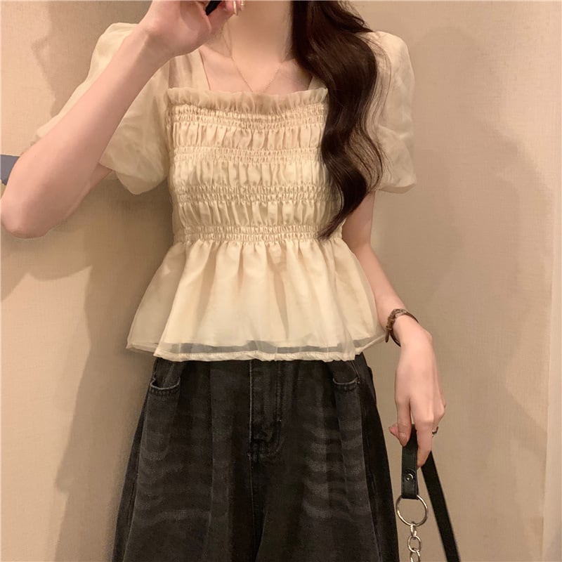 【tops】スクェアネックギャザーブラウスF7543