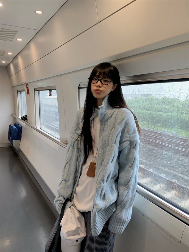 【outer】スタンドネックニットカーデ　M28432