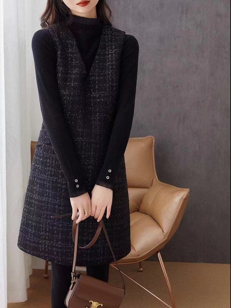 【dress】ノースリーブツイートワンピース　N2816