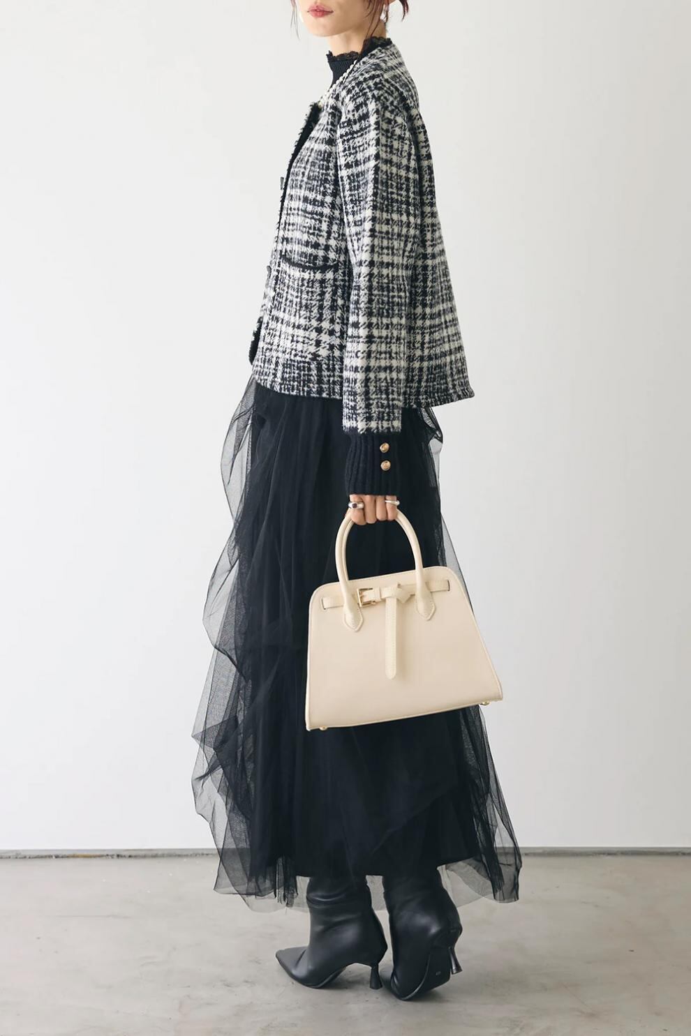 【outer】チェック柄ショートコート　M28385