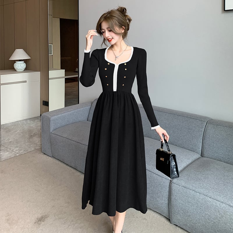 【dress】ニット切り替えワンピース　M25352