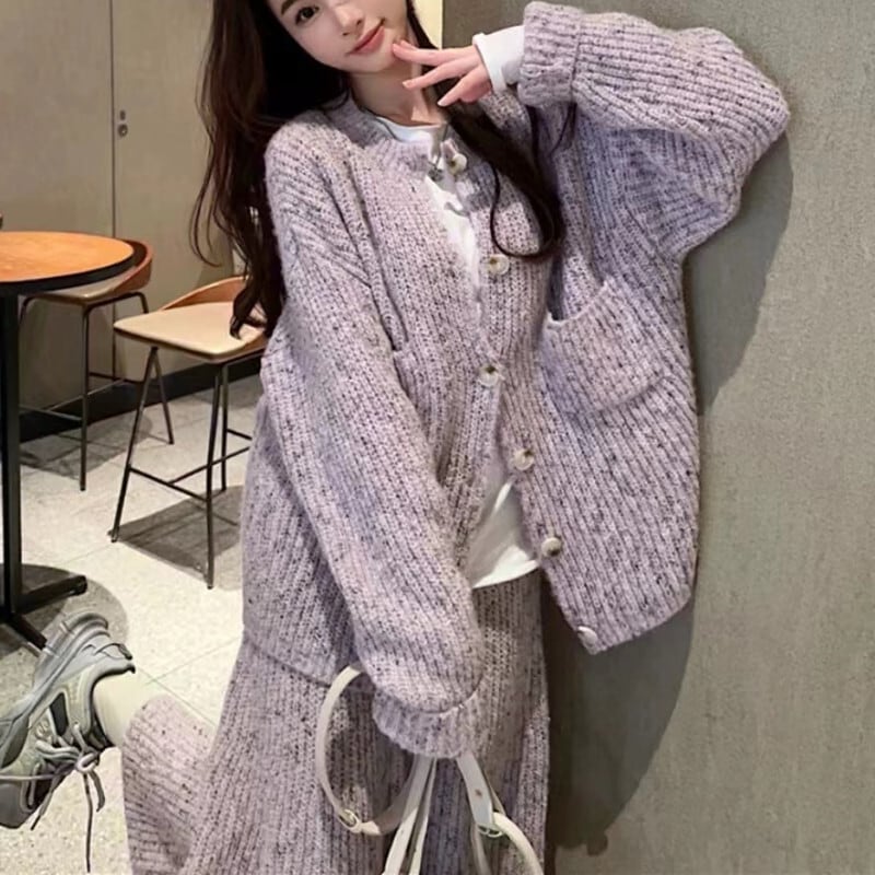 【set】ニットカーデ×スカートセット　M26337
