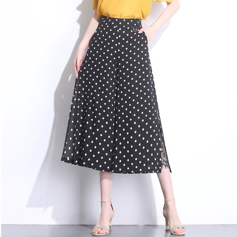 【bottoms】流行アイテム！レース切り替えシフォン合わせやすいガウチョパンツF0018