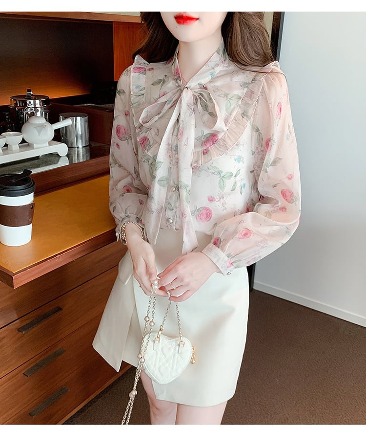 【tops】リボン付きシャツトップス　M25728