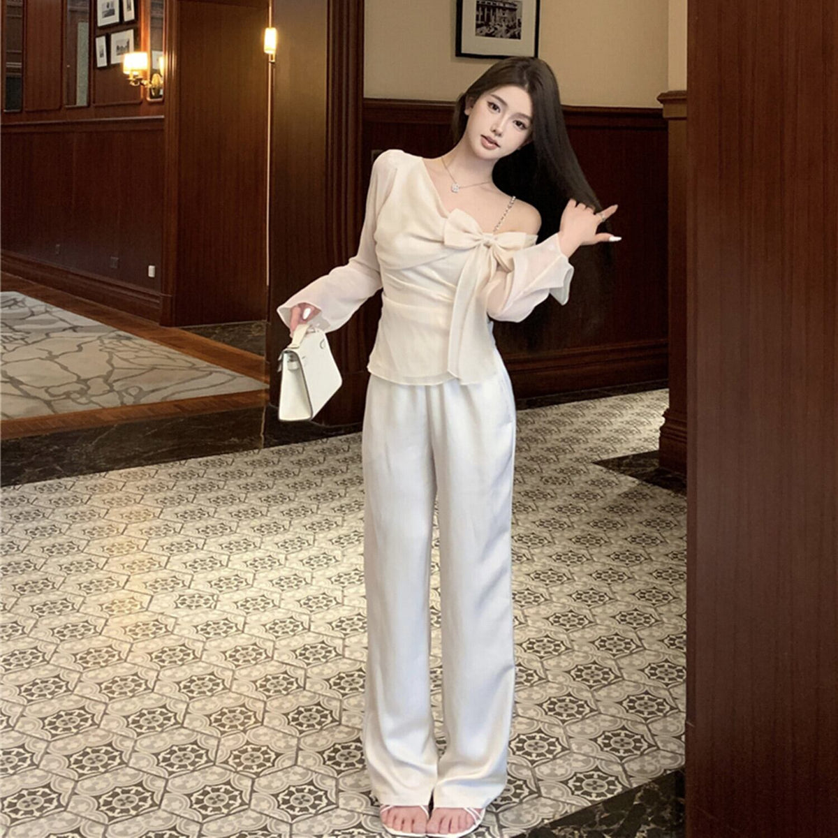 【tops】リボンチェーンストラップトップス　N3025