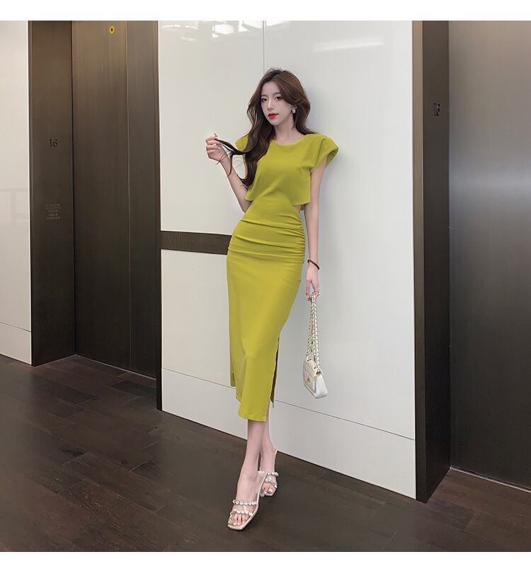 【dress】人気を獲得フランス風気質満点デザイン透かし彫り着痩せスリットタイトワンピース G8676