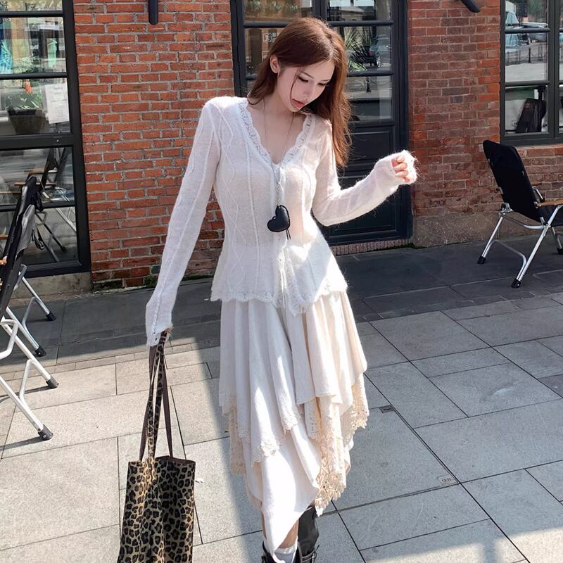 【outer】レースドッキングニットカーディガン Q8320