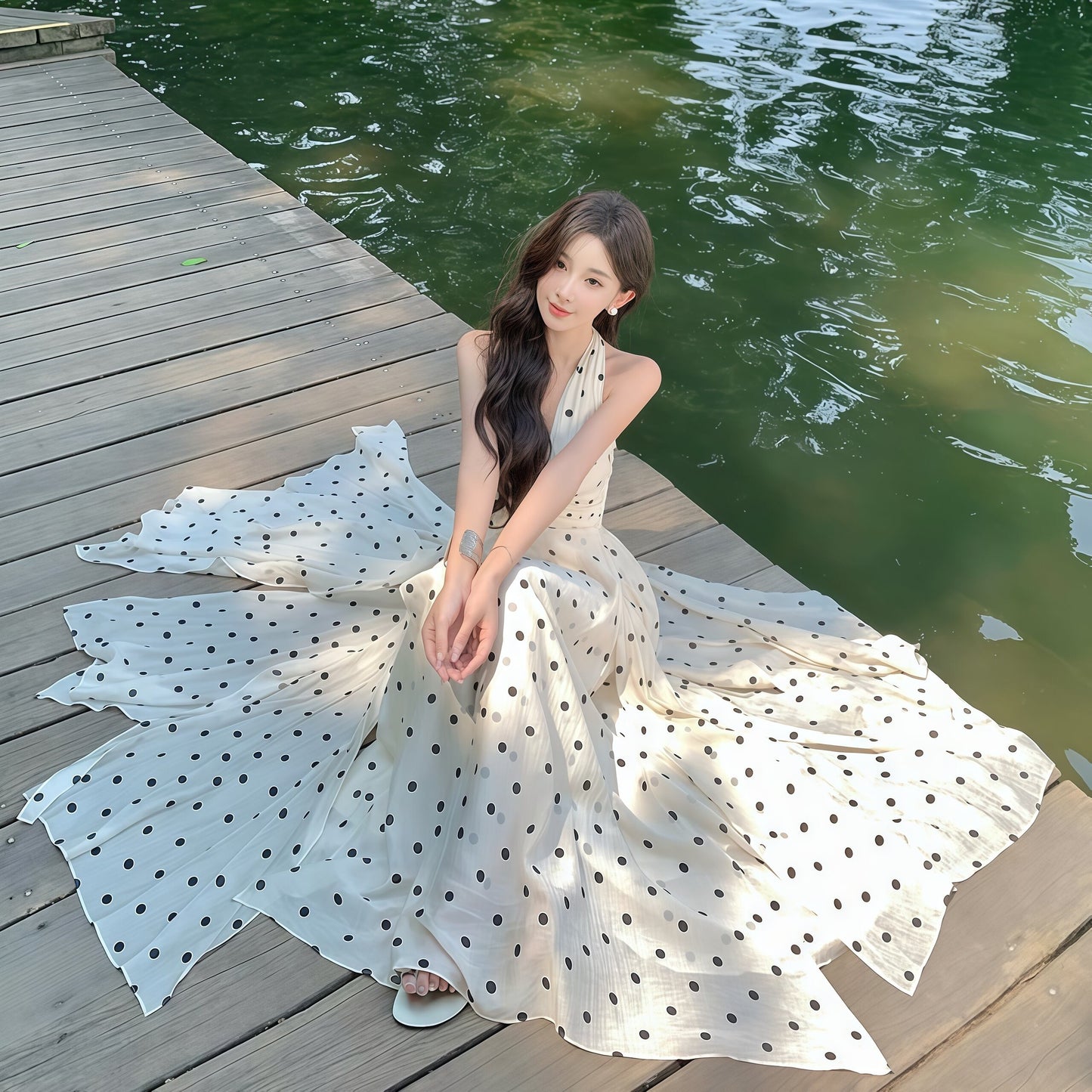 【dress】ホルターネックドット柄ワンピース　M32167