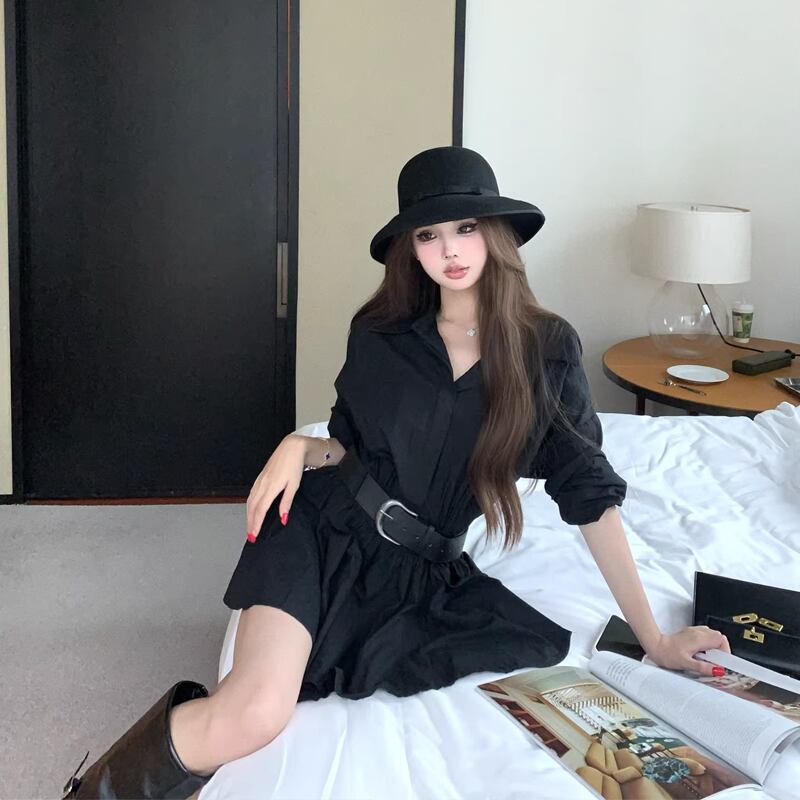【dress】ベルト付きシャツワンピース Q7904
